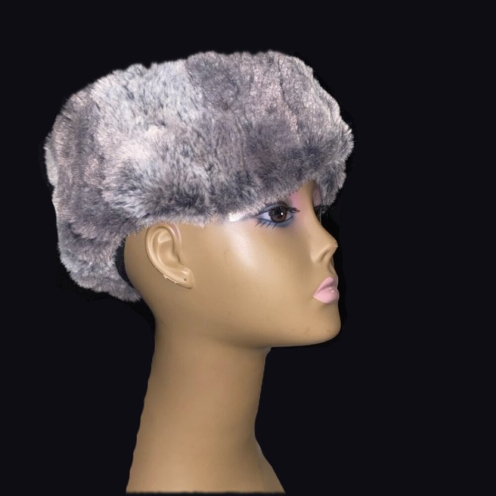Grey Faux Fur Hat - Gray Cold Girl- Winter y2K Bandana Head Wrap